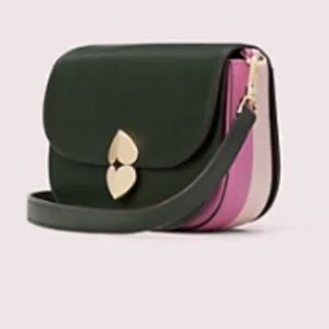 Kate Spade Lula Small Saddle Bag Leather Pink and Green Gold Heart